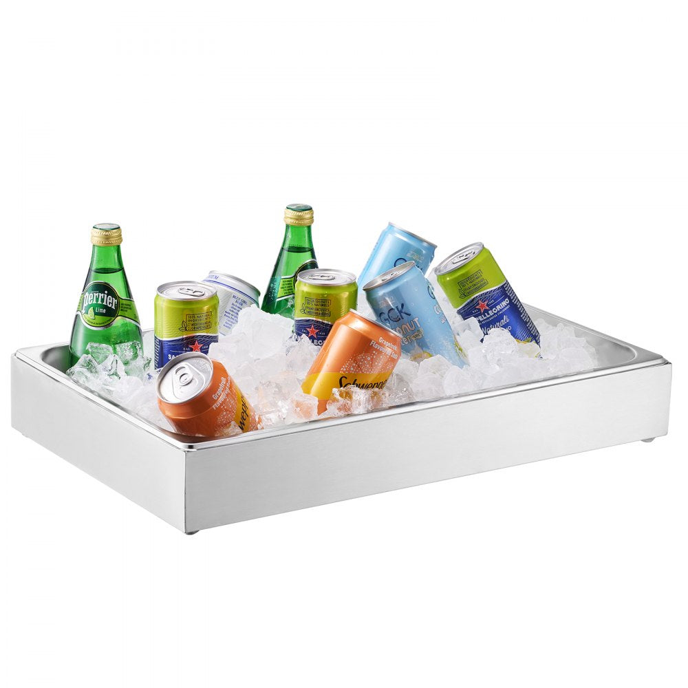 VEVOR Countertop Food Serving Display Container, 1 x 1 Pan Stainless Steel Food Serving Tray, Buffet Condiment Dispenser Display Rack with Clear Arc Lid & 3 Ice Trays, for Restaurant, Hotel, Party