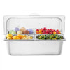 VEVOR Countertop Food Serving Display Container, 4 Pan Stainless Steel Food Serving Tray, Buffet Condiment Dispenser Display Rack with Clear Lid & 3 Freezer Boxes, for Restaurant Hotel Kitchen Party