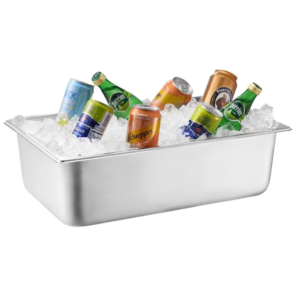 VEVOR Countertop Food Serving Display Container, 6 Pan Stainless Steel Food Serving Tray, Buffet Condiment Dispenser Display Rack with Clear Lid & 3 Freezer Boxes, for Restaurant Hotel Kitchen Party