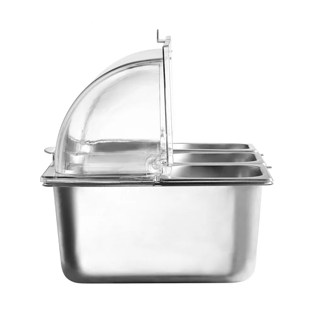 VEVOR Countertop Food Serving Display Container, 6 Pan Stainless Steel Food Serving Tray, Buffet Condiment Dispenser Display Rack with Clear Lid & 3 Freezer Boxes, for Restaurant Hotel Kitchen Party