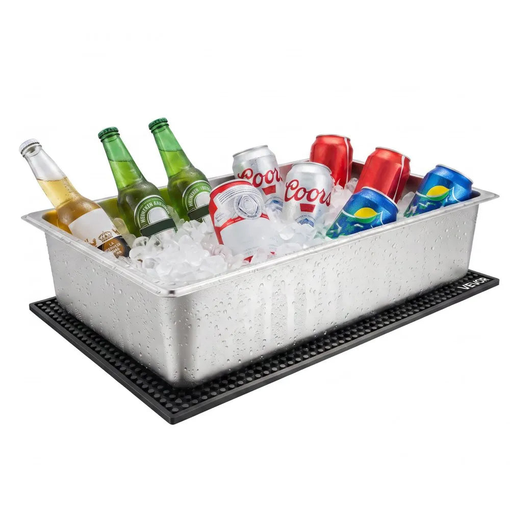 VEVOR Countertop Food Serving Display Container, Stainless Steel Food Salad Server Tray, Buffet Condiment Dispenser, Ice Cooled Rack with Clear Roll Top Cover, for Restaurant Hotel (1x1/3+6x1/9 Pan)