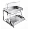 VEVOR Countertop Food Serving Display Container, 2 Tier Stainless Steel Food Salad Server Tray, Buffet Condiment Dispenser, Ice Cooled Rack with Clear Roll Top Cover, for Restaurant Hotel (1/1 Pan x2)