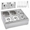 VEVOR Countertop Food Serving Display Container, Stainless Steel Food Salad Server Tray, Buffet Condiment Dispenser, Ice Cooled Rack with Separate Lid, for Restaurant Hotel Kitchen Party (6x1/6 Pan)