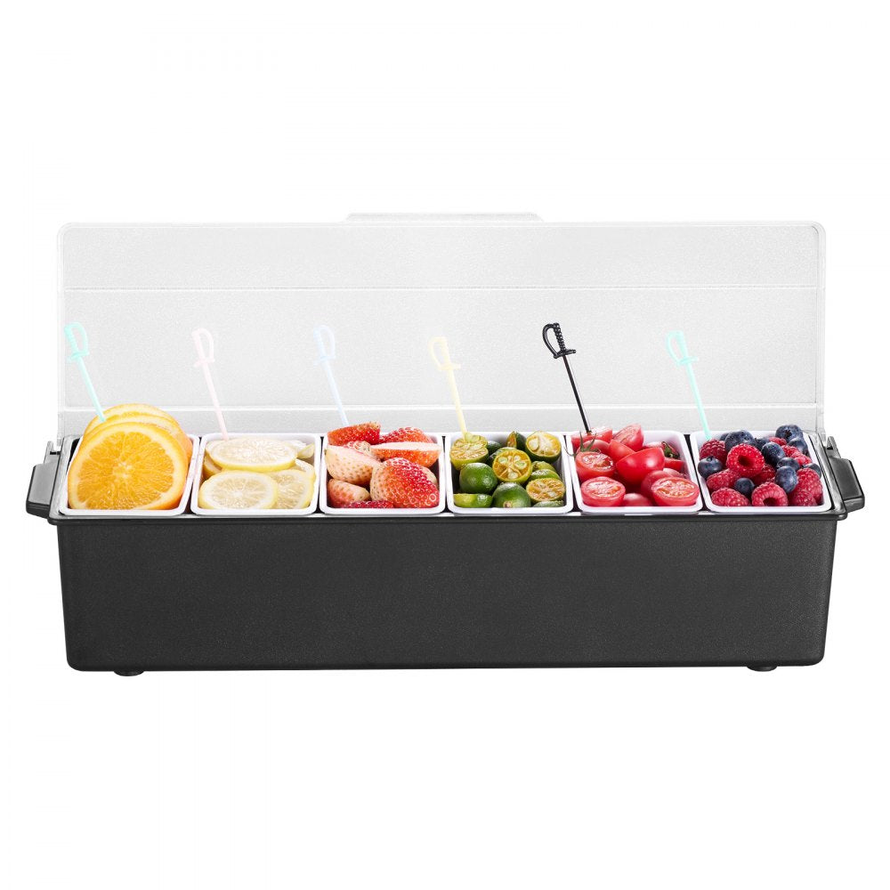 VEVOR Chilled Condiment Server, 6 Compartment Ice Cooled Condiment Serving Container, Chilled Garnish Tray Bar Caddy with Lid, for Bartending & Serving Taco, Salad, Fruit, Home & Restaurant Supplies