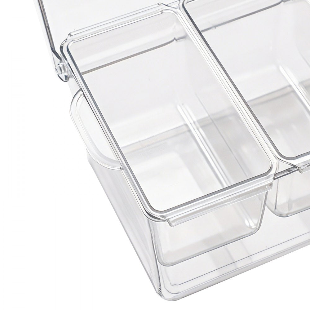 VEVOR Chilled Condiment Server Caddy, 5 Compartment Ice Cooled Serving Container, Plastic Fruit Garnish Tray Platter with Lid, for Taco Salad Bar Accessories, Party Home Restaurant Supplies
