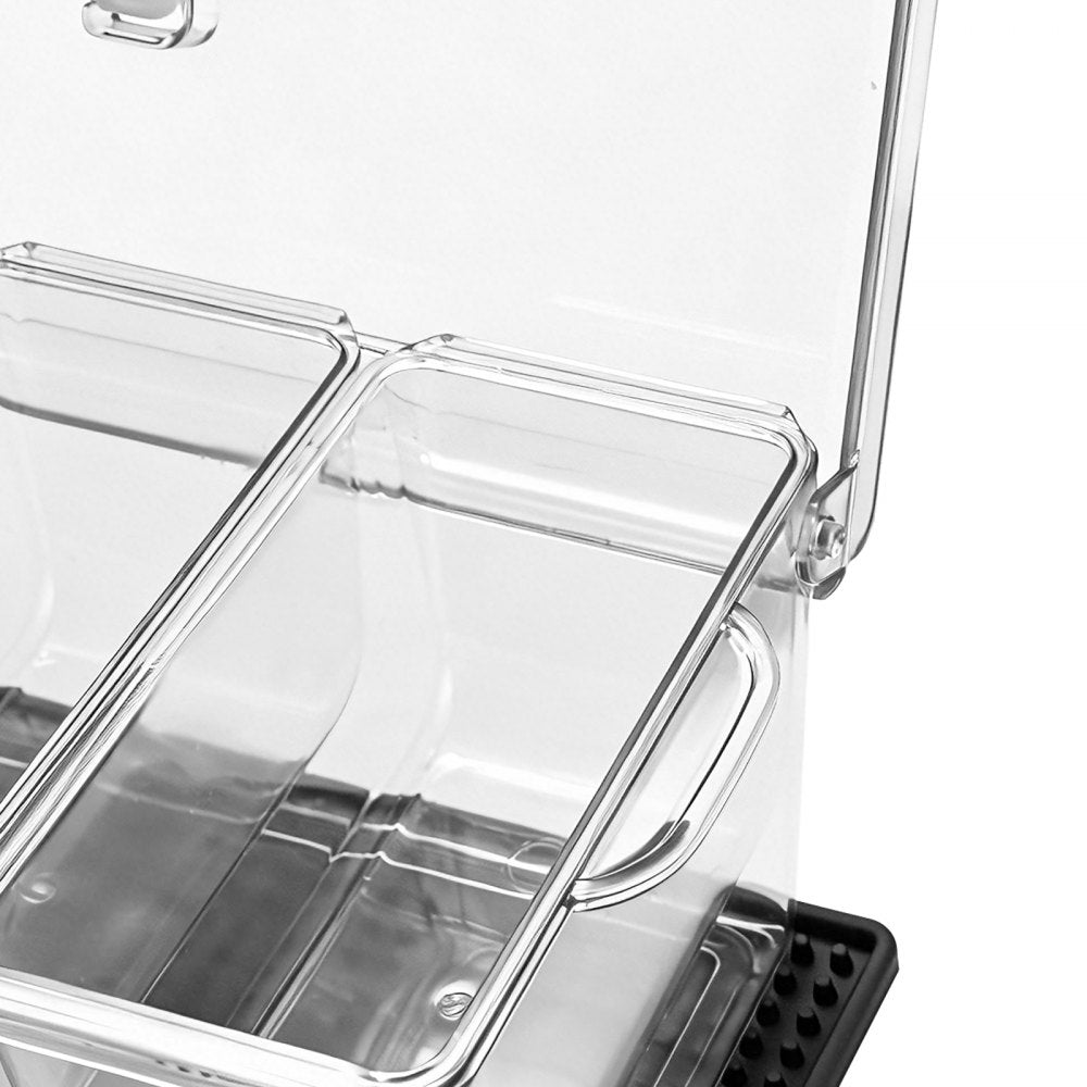 VEVOR Chilled Condiment Server Caddy, 5 Compartment Ice Cooled Serving Container, Plastic Fruit Garnish Tray Platter with Lid, for Taco Salad Bar Accessories, Party Home Restaurant Supplies