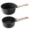 VEVOR Saucepan Set, 1.5 QT & 2.5 QT Nonstick Saucepan with Glass Lids, Multipurpose Cooking Sauce Pots with Detachable Handles, Sauce Pan Kitchen Cooking Pot with Coating, Induction Compatible, Black