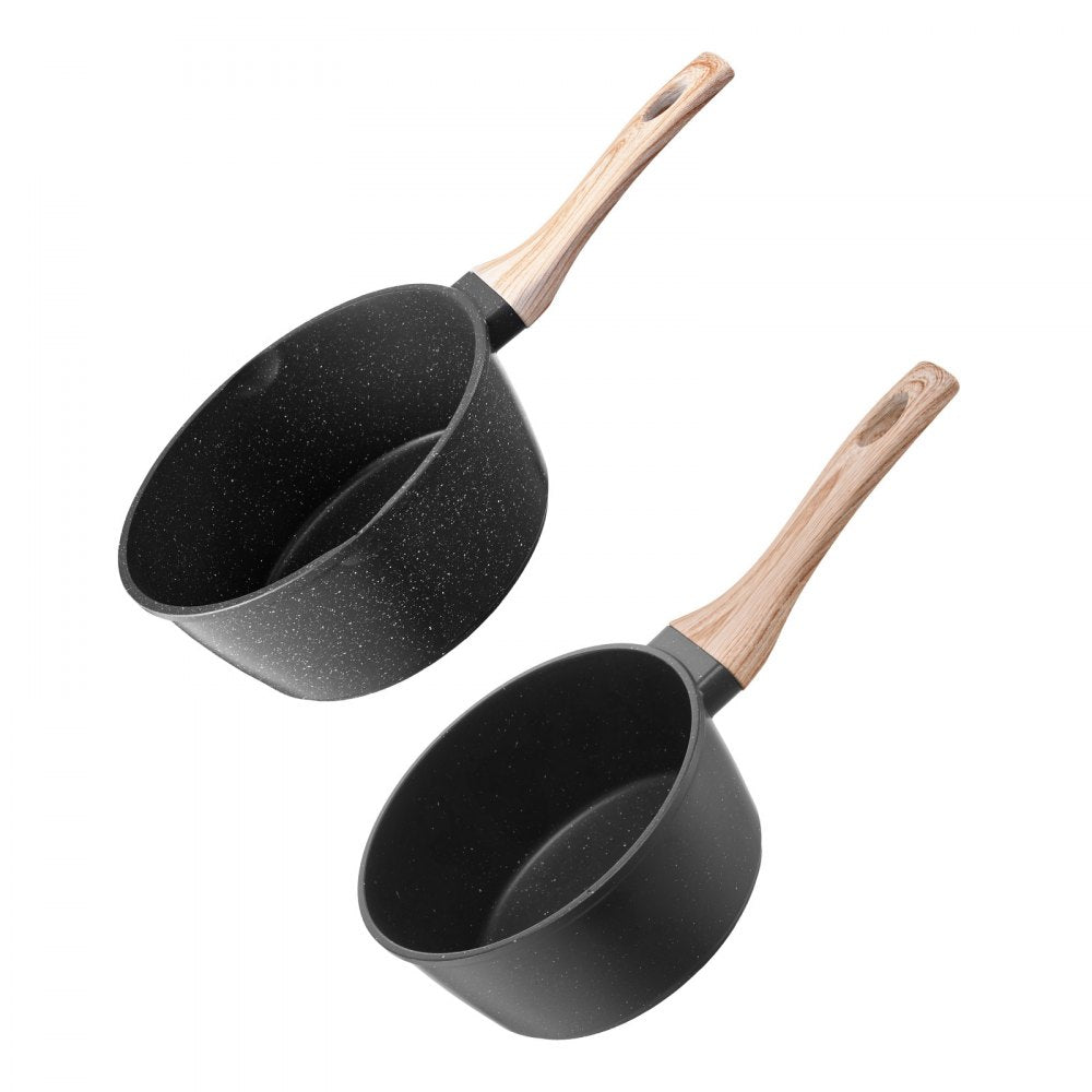 VEVOR Saucepan Set, 1.5 QT & 2.5 QT Nonstick Saucepan with Glass Lids, Multipurpose Cooking Sauce Pots with Detachable Handles, Sauce Pan Kitchen Cooking Pot with Coating, Induction Compatible, Black