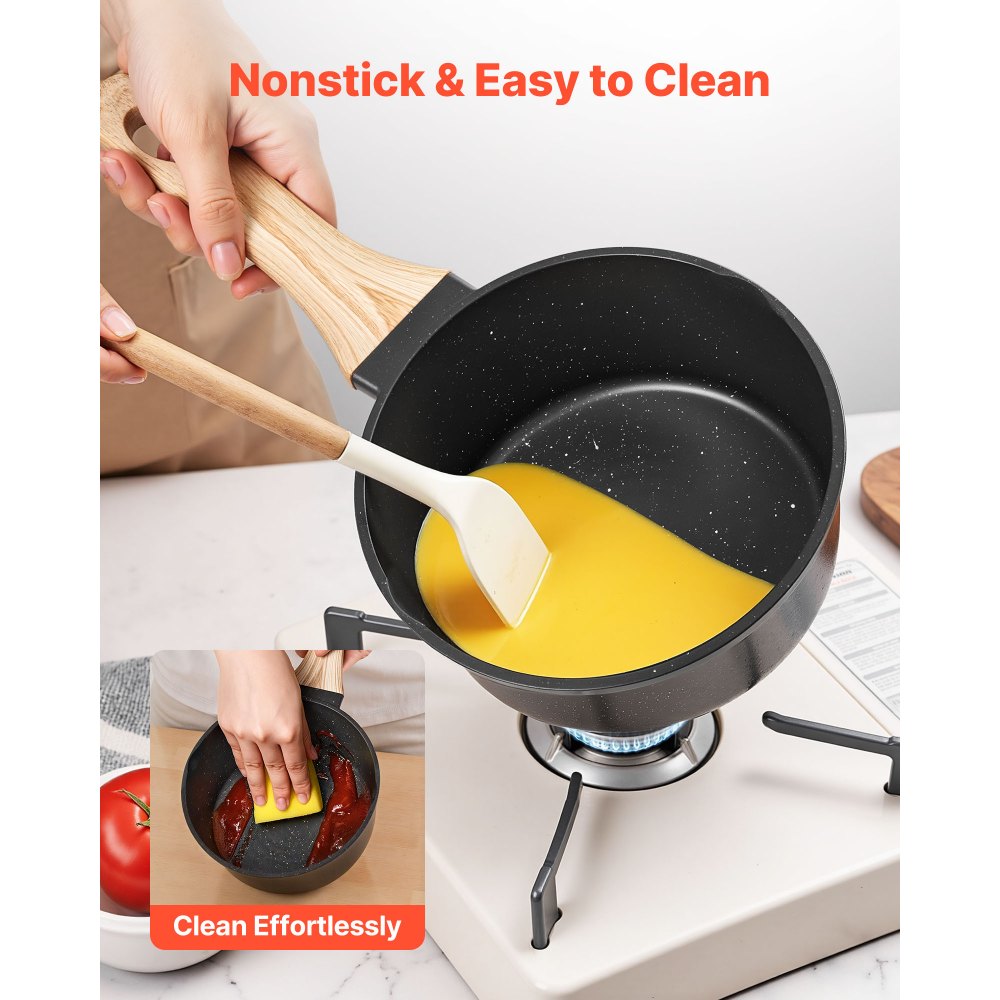 VEVOR 2.5 QT Saucepan, Nonstick Saucepan with Tempered Glass Lid, Multipurpose Cooking Sauce Pot with Detachable Handle, Sauce Pan Small Kitchen Cooking Pot with Coating, Induction Compatible, Black