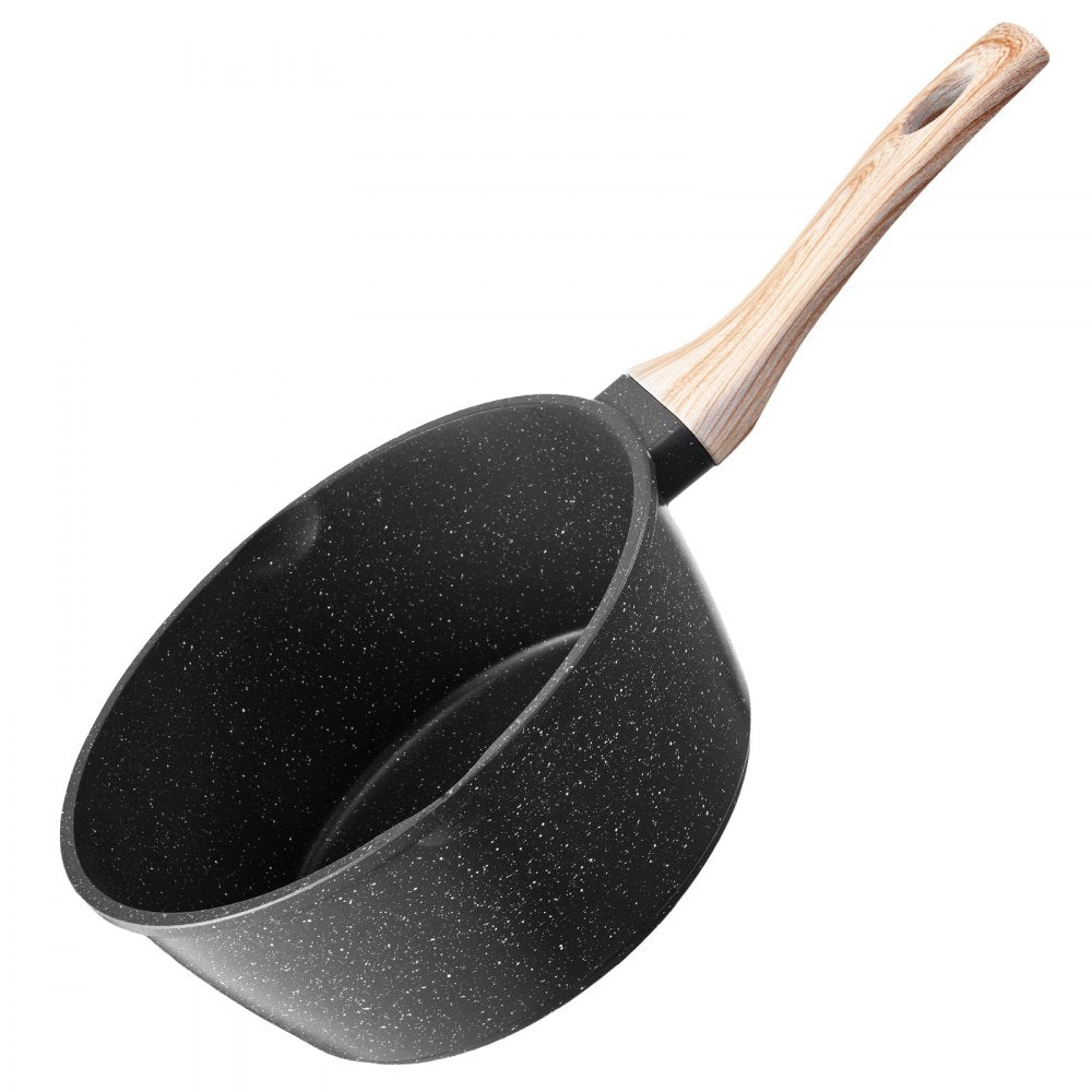 VEVOR 2.5 QT Saucepan, Nonstick Saucepan with Tempered Glass Lid, Multipurpose Cooking Sauce Pot with Detachable Handle, Sauce Pan Small Kitchen Cooking Pot with Coating, Induction Compatible, Black