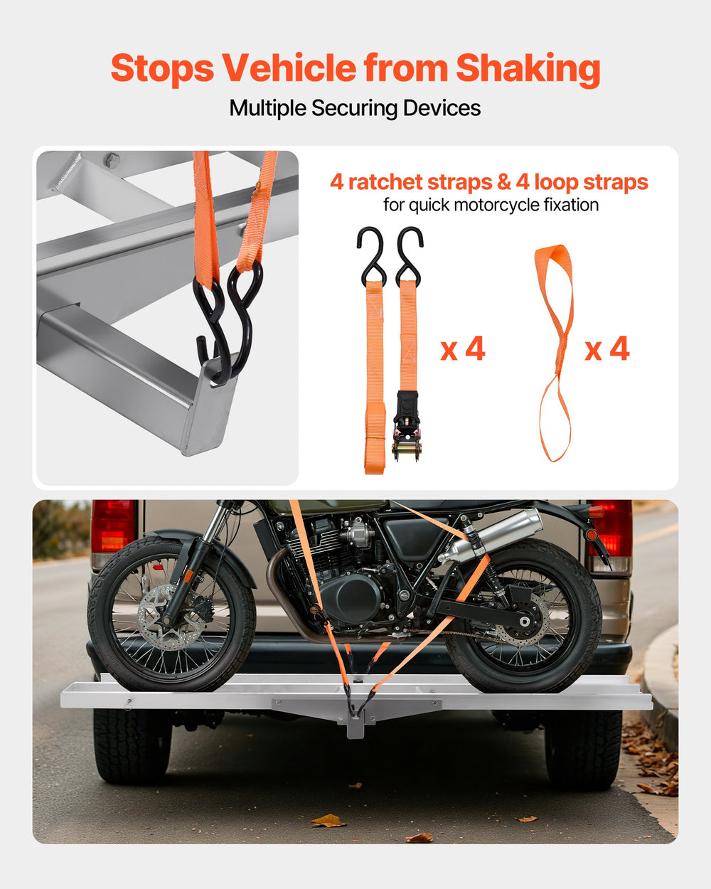 VEVOR motorcycle carrier ramp and platform view