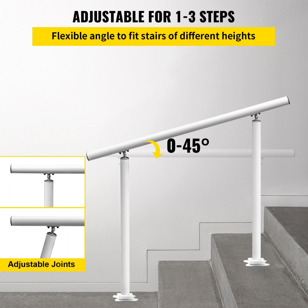 VEVOR Outdoor Stair Railing Kit, 3 FT Handrails 2-3 Steps, Adjustable Angle White Aluminum Stair Hand Rail for The Elderly, Handrails for Outdoor Steps