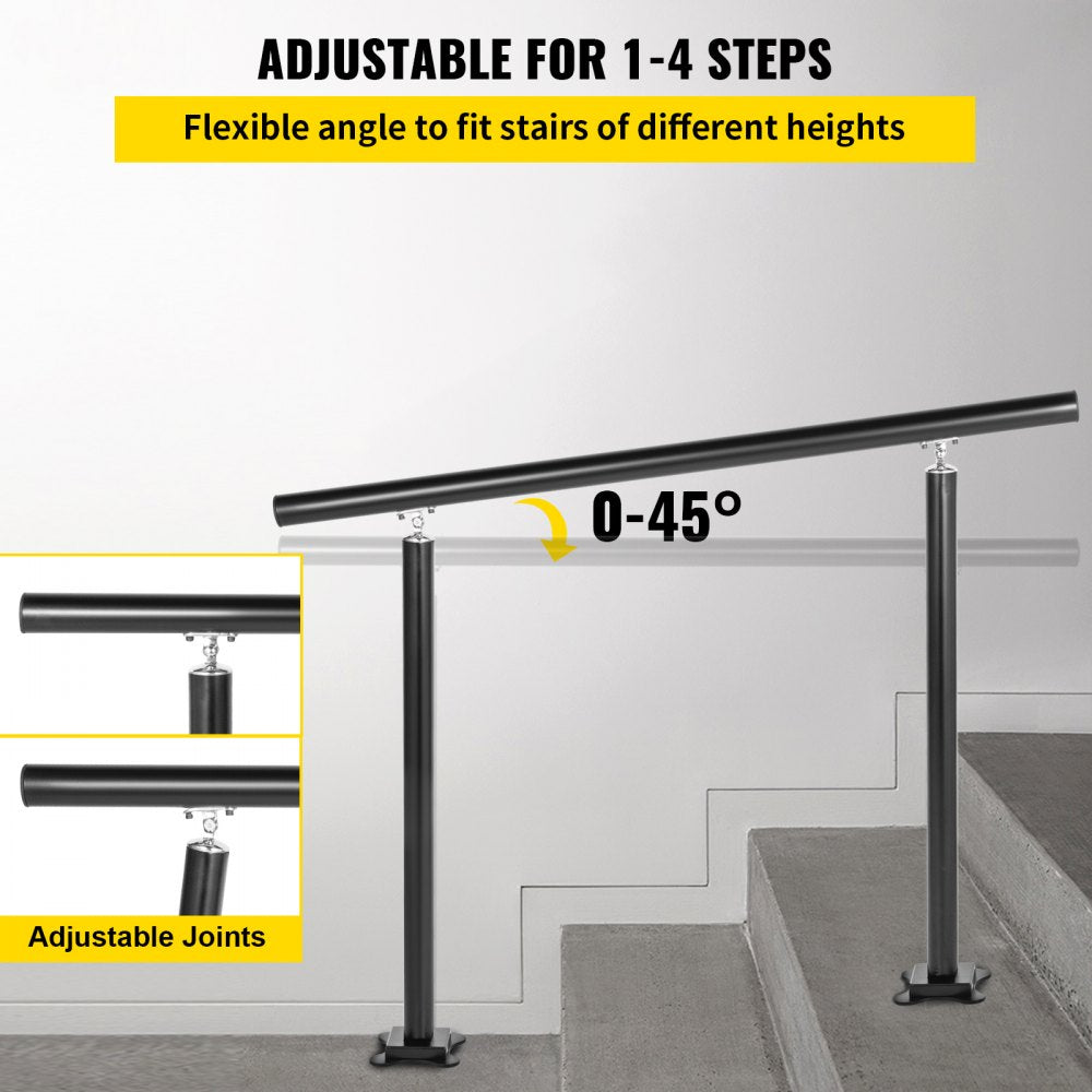 VEVOR Outdoor Stair Railing Kit, 4 FT Handrails 1-4 Steps, Adjustable Angle Black Aluminum Stair Hand Rail for The Elderly, Handrails for Outdoor Steps