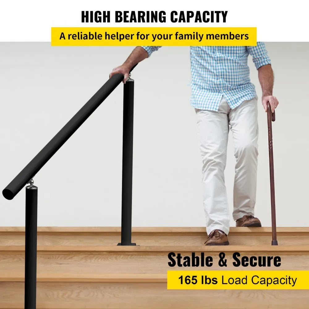VEVOR Outdoor Stair Railing Kit, 4 FT Handrails 1-4 Steps, Adjustable Angle Black Aluminum Stair Hand Rail for The Elderly, Handrails for Outdoor Steps