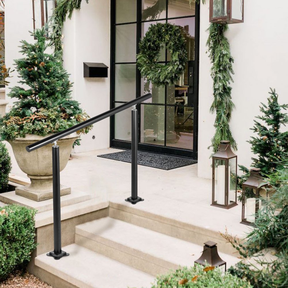 VEVOR Outdoor Stair Railing Kit, 4 FT Handrails 1-4 Steps, Adjustable Angle Black Aluminum Stair Hand Rail for The Elderly, Handrails for Outdoor Steps