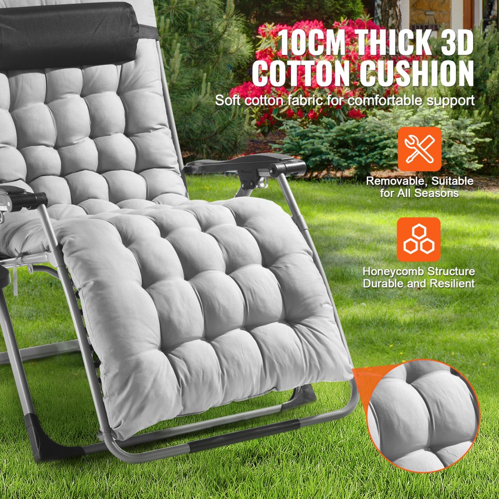 VEVOR Zero Gravity Chair, 33 inch Zero Gravity Recliner Lounge Chair for Indoor and Outdoor, Adjustable Anti Gravity Chair with Cushion, Headrest, Footrest, and Cupholder, 500 lbs, Gray