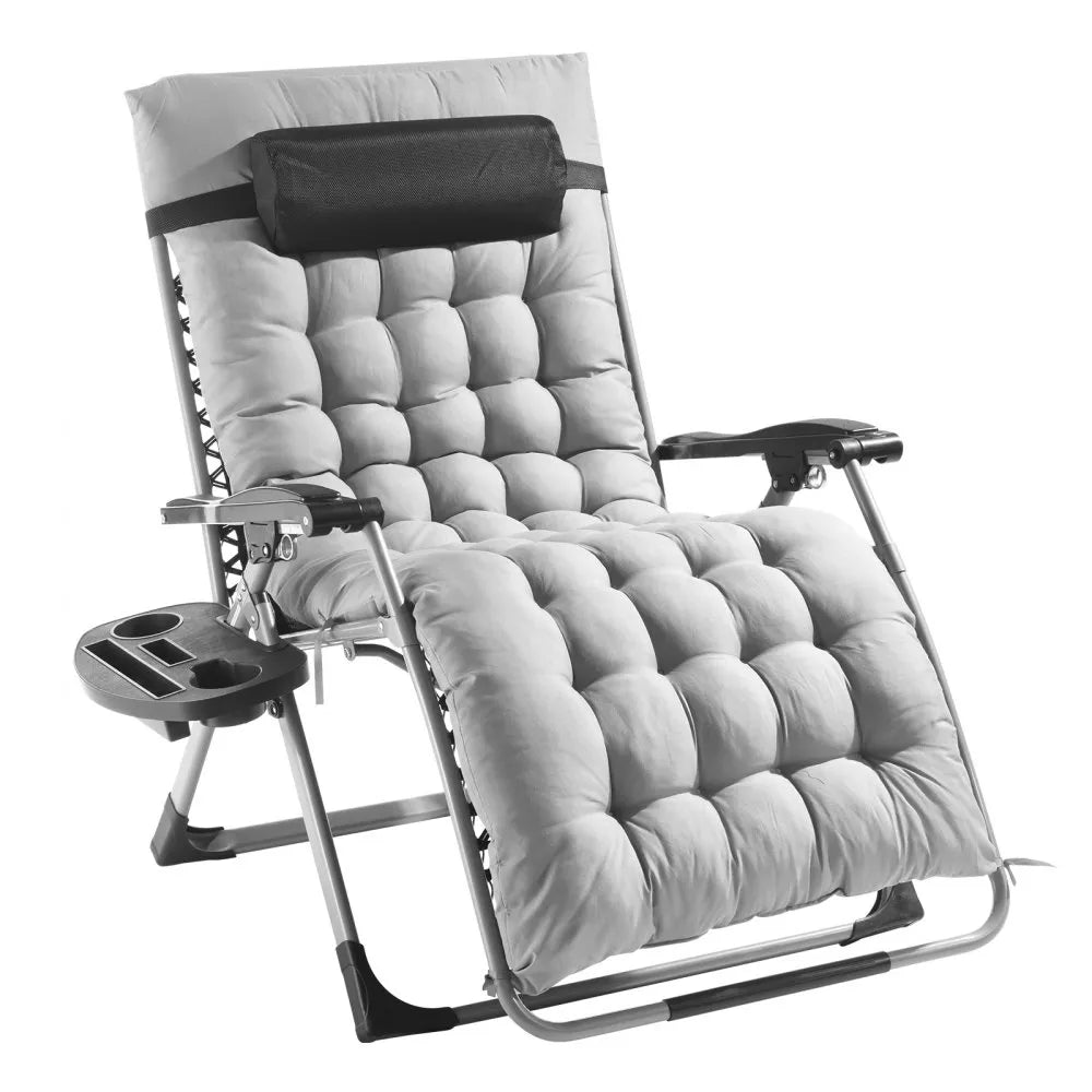 VEVOR Zero Gravity Chair, 33 inch Zero Gravity Recliner Lounge Chair for Indoor and Outdoor, Adjustable Anti Gravity Chair with Cushion, Headrest, Footrest, and Cupholder, 500 lbs, Gray
