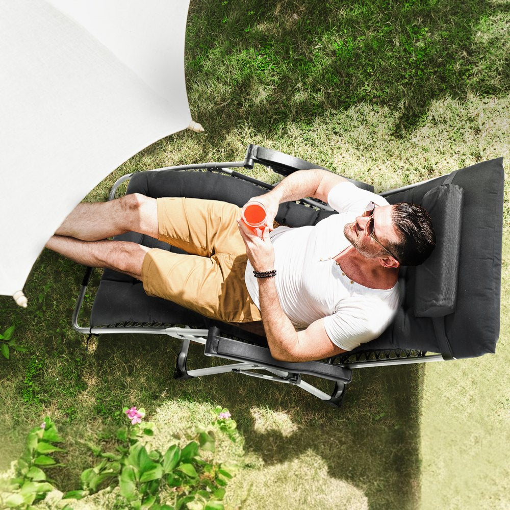 VEVOR Zero Gravity Chair, 33 inch Zero Gravity Recliner Lounge Chair for Indoor and Outdoor, Adjustable Anti Gravity Chair with Cushion, Headrest, Footrest, and Cupholder, 500 lbs, Black