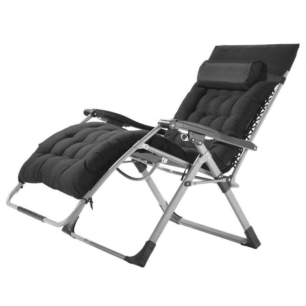VEVOR Zero Gravity Chair, 33 inch Zero Gravity Recliner Lounge Chair for Indoor and Outdoor, Adjustable Anti Gravity Chair with Cushion, Headrest, Footrest, and Cupholder, 500 lbs, Black