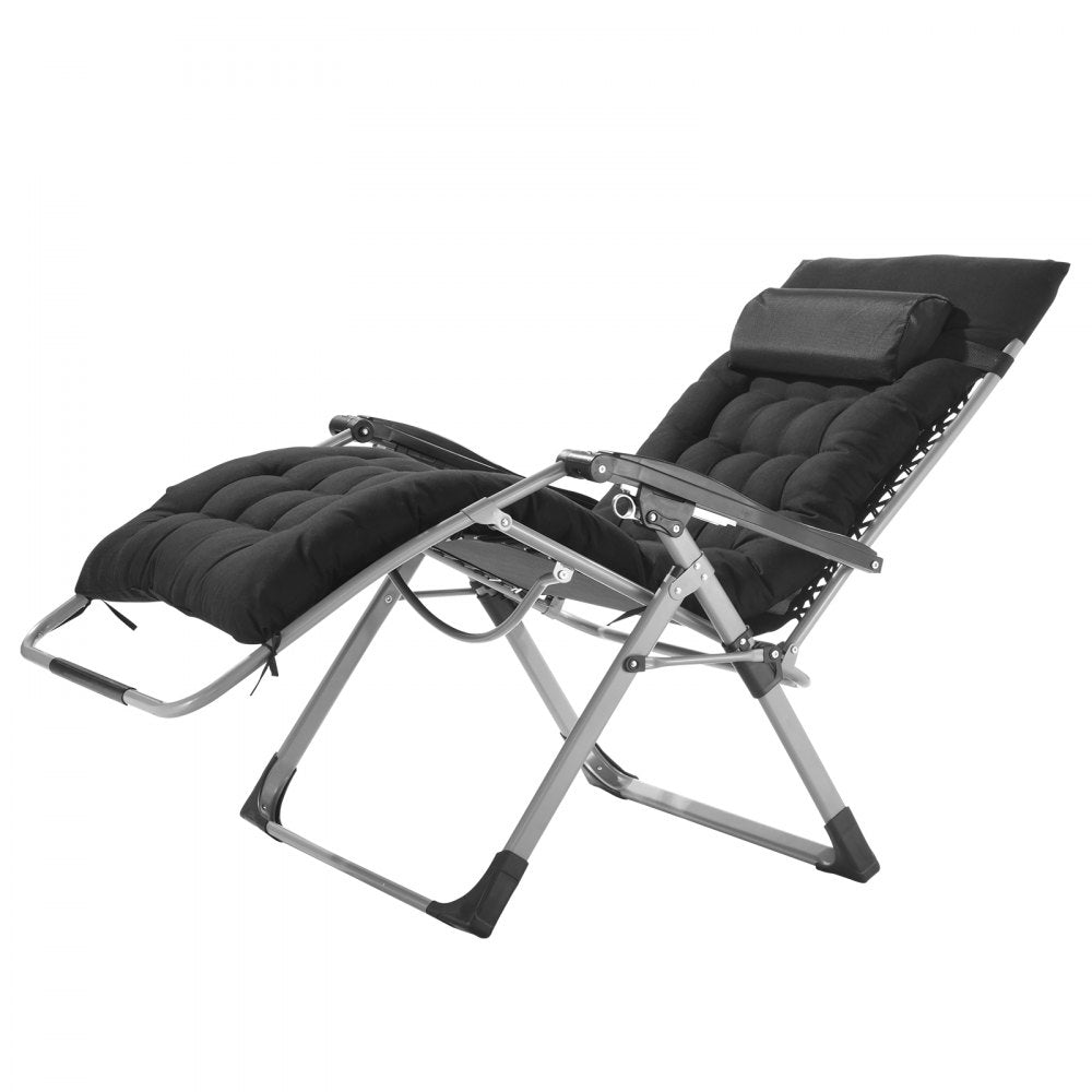 VEVOR Zero Gravity Chair, 33 inch Zero Gravity Recliner Lounge Chair for Indoor and Outdoor, Adjustable Anti Gravity Chair with Cushion, Headrest, Footrest, and Cupholder, 500 lbs, Black