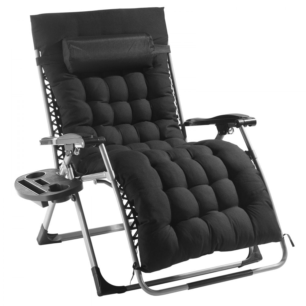 VEVOR Zero Gravity Chair, 33 inch Zero Gravity Recliner Lounge Chair for Indoor and Outdoor, Adjustable Anti Gravity Chair with Cushion, Headrest, Footrest, and Cupholder, 500 lbs, Black