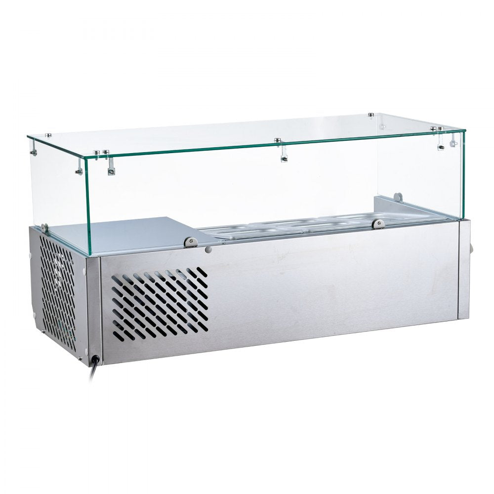 VEVOR Refrigerated Countertop Prep Unit Condiment Prep Station 16 QT ETL, for Commercial Restaurant Salad Bar, 160W, with 1 x 1/3 & 4 x 1/6 Pans, Auto Defrost, Adjustable Temp, Glass Sneeze Guard
