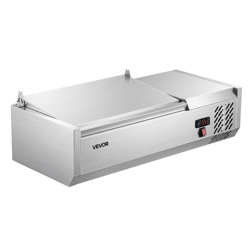VEVOR Refrigerated Countertop Prep Unit Condiment Prep Station 14 QT ETL, for Commercial Restaurant Salad Bar, 160W, with 1 x 1/3 & 4 x 1/6 Pans, Auto Defrost, Temp Control, Stainless Steel Cover