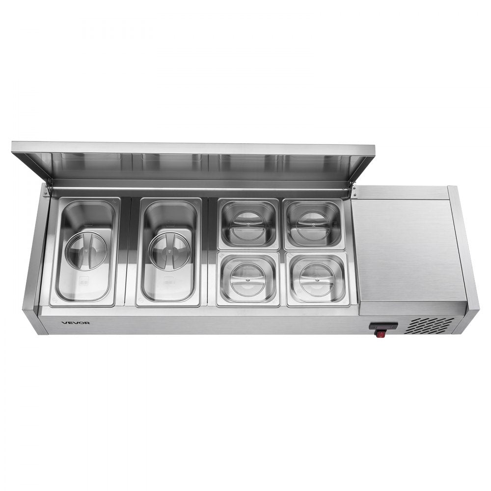VEVOR Refrigerated Countertop Prep Unit Condiment Prep Station 22 QT ETL, for Commercial Restaurant Salad Bar, 160W, with 2 x 1/3 & 4 x 1/6 Pans, Auto Defrost, Temp Control, Stainless Steel Cover