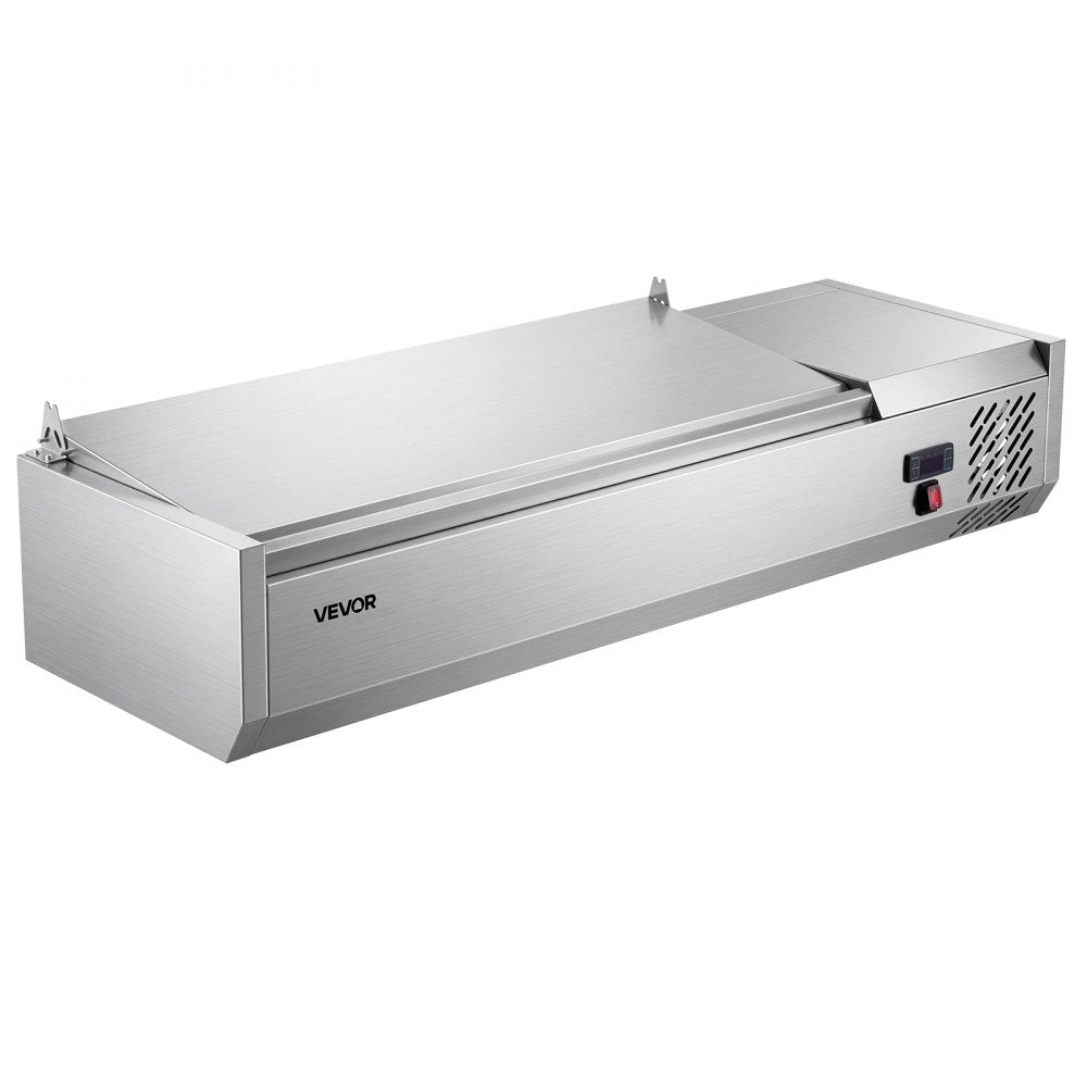 VEVOR Refrigerated Countertop Prep Unit Condiment Prep Station 22 QT ETL, for Commercial Restaurant Salad Bar, 160W, with 2 x 1/3 & 4 x 1/6 Pans, Auto Defrost, Temp Control, Stainless Steel Cover