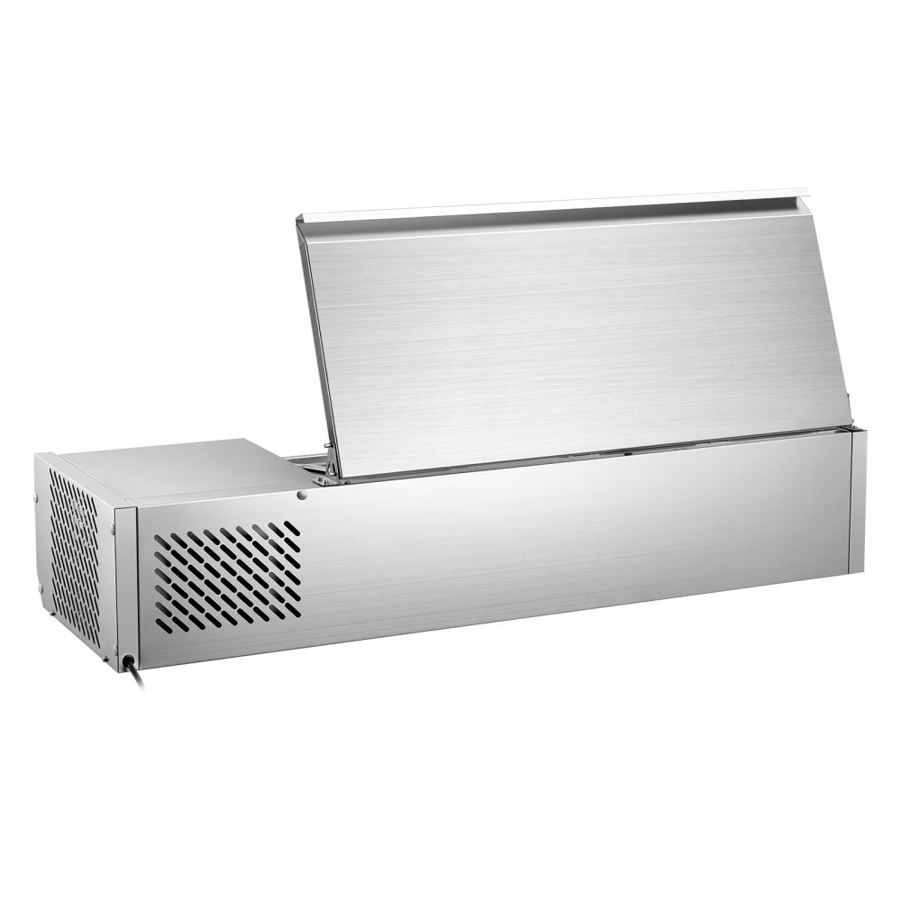 VEVOR Refrigerated Countertop Prep Unit Condiment Prep Station 26.4QT ETL, for Commercial Restaurant Salad Bar, 160W, with 3 x 1/3 & 2 x 1/4 Pans, Auto Defrost, Temp Control, Stainless Steel Cover