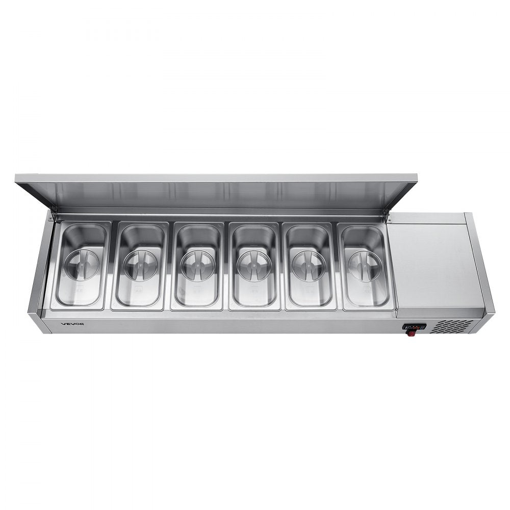 VEVOR Refrigerated Countertop Prep Unit Condiment Prep Station 36 QT ETL, for Commercial Restaurant Salad Bar, 160W, with 6 x 1/3 Pans, Auto Defrost, Adjustable Temp Control, Stainless Steel Cover