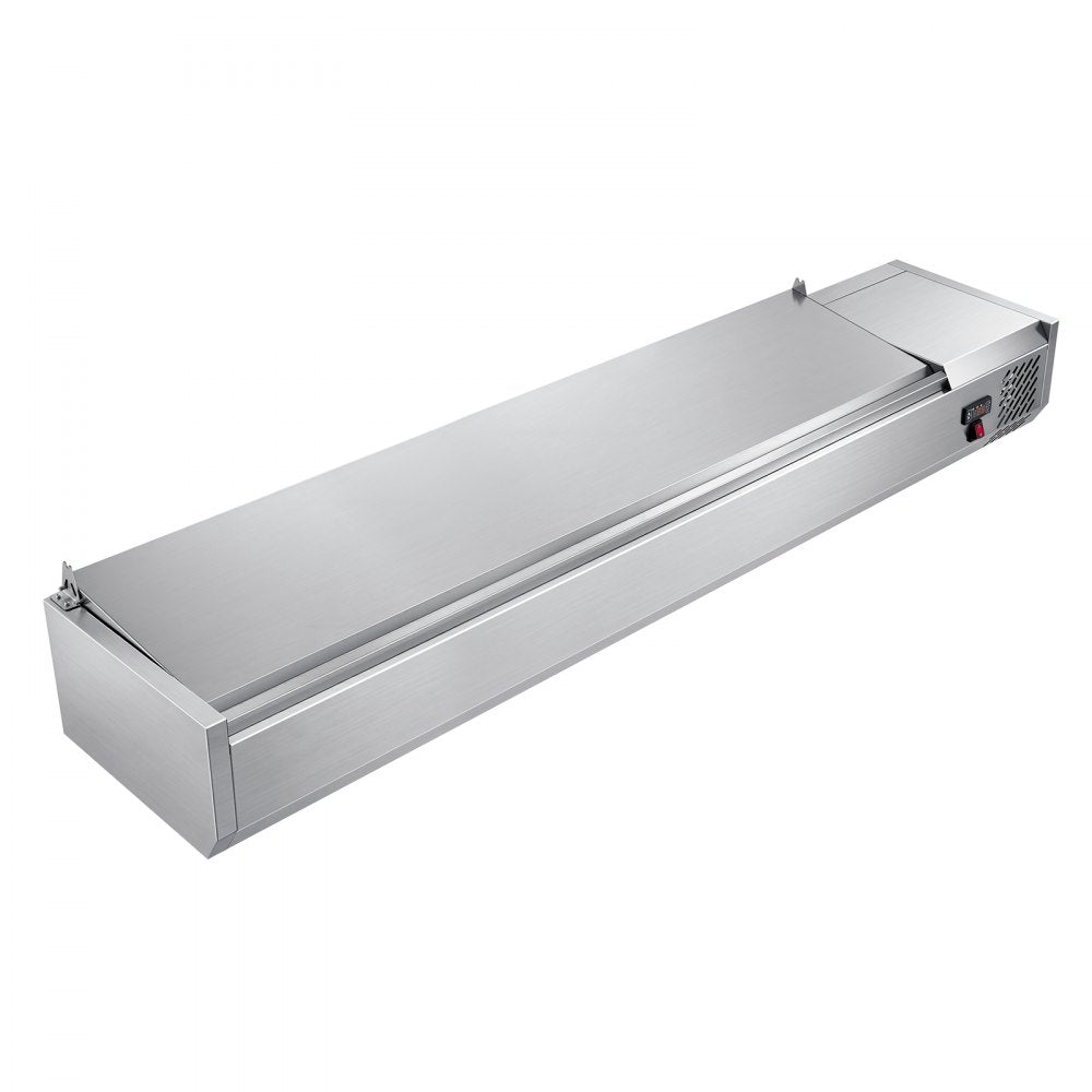 VEVOR Refrigerated Countertop Prep Unit Condiment Prep Station 48 QT ETL, for Commercial Restaurant Salad Bar, 160W, with 8 x 1/3 Pans, Auto Defrost, Adjustable Temp Control, Stainless Steel Cover