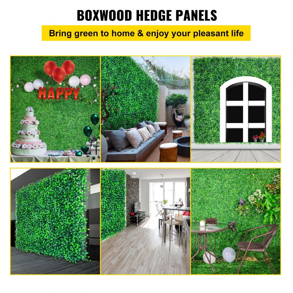 VEVOR Artificial Boxwood Panels, 16 PCS 20\"x20\" Boxwood Hedge Wall Panels, PE Artificial Grass Backdrop Wall 1.6\", Privacy Hedge Screen for Decoration of Outdoor, Indoor, Garden, Fence, and Backyar