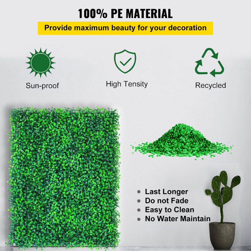 VEVOR Artificial Boxwood Panels, 16 PCS 20\"x20\" Boxwood Hedge Wall Panels, PE Artificial Grass Backdrop Wall 1.6\", Privacy Hedge Screen for Decoration of Outdoor, Indoor, Garden, Fence, and Backyar