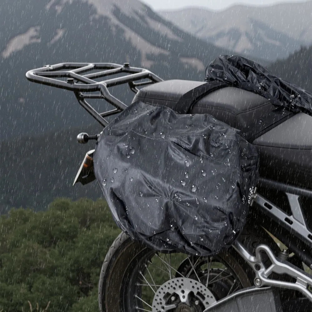 VEVOR Motorcycle Saddlebag, 30 L (15 L x 2) Large Capacity Side Saddle Bag with Waterproof Rain Cover and Straps, Compatible with Most Motorcycles, Outdoor Sports Motorbike Luggage Storage Bag, Black