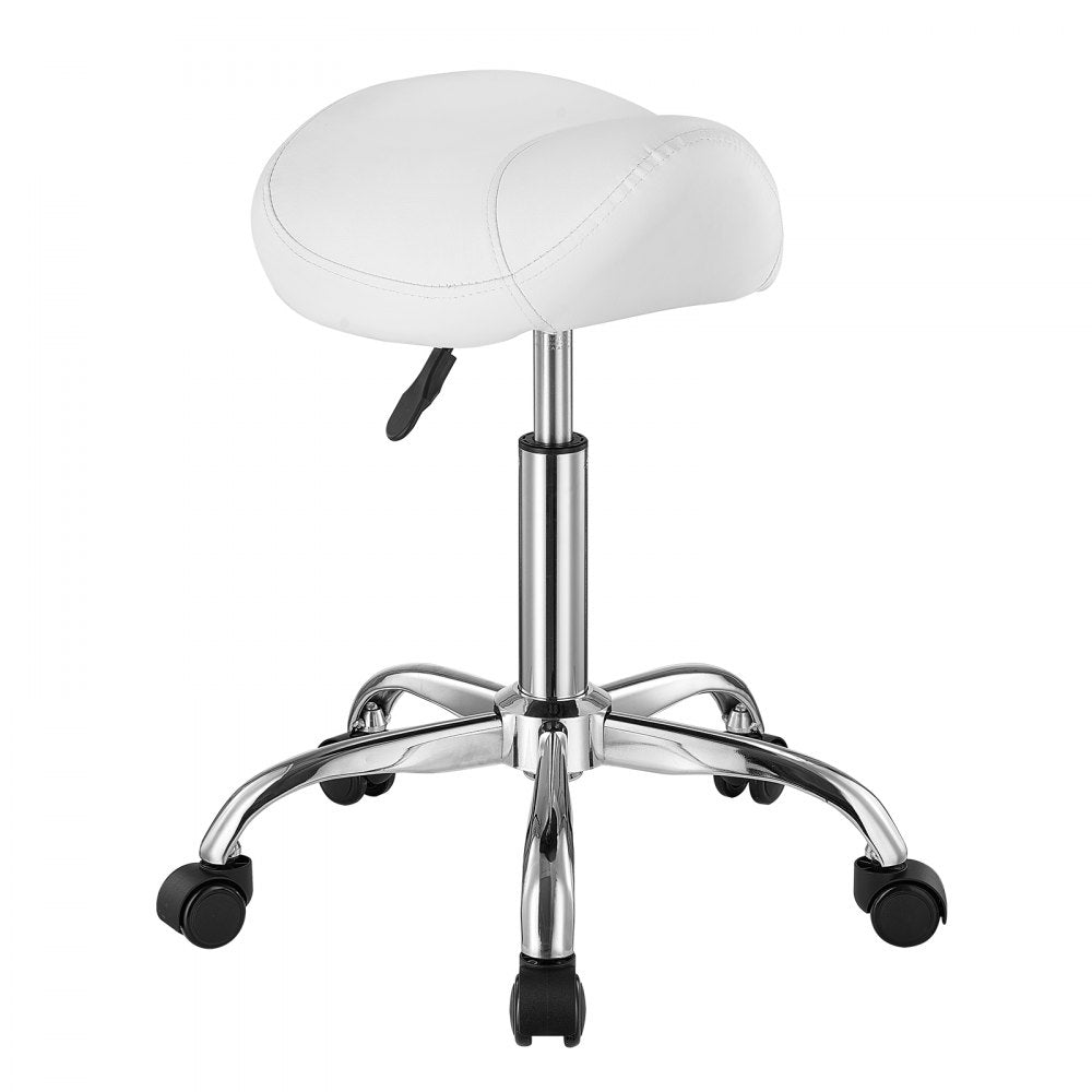 VEVOR Saddle Stool with Wheels, 450 LBS Weight Capacity Ergonomic Rolling Stool, Height Adjustable Thickened PU Leather Swivel Saddle Chair for Salon, Spa, Massage, Tattoo, Clinic, White