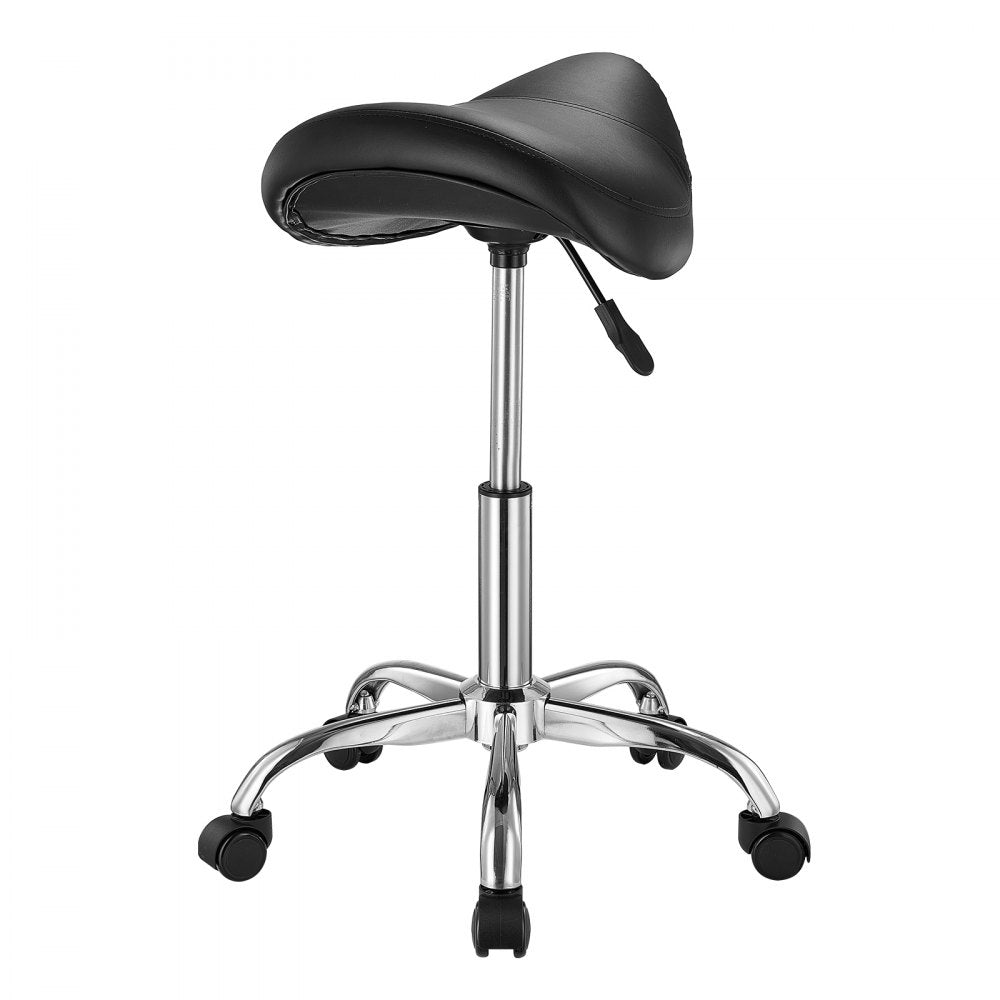 VEVOR Saddle Stool with Wheels, 450 LBS Weight Capacity Ergonomic Rolling Stool, Height Adjustable Thickened PU Leather Swivel Saddle Chair for Salon, Spa, Massage, Tattoo, Clinic, Black