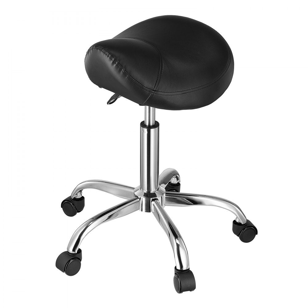 VEVOR Saddle Stool with Wheels, 450 LBS Weight Capacity Ergonomic Rolling Stool, Height Adjustable Thickened PU Leather Swivel Saddle Chair for Salon, Spa, Massage, Tattoo, Clinic, Black