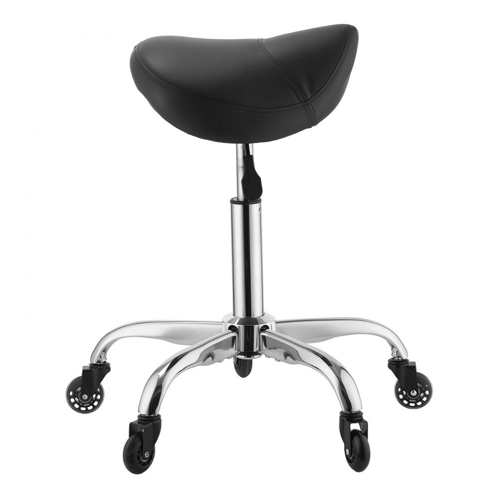 VEVOR Saddle Stool with Wheels, 500 lbs Weight Capacity, Height Adjustable, Quiet Casters, Ergonomic PU Leather Seat, 360° Swivel Saddle Stool Rolling Chair for Salon, Spa, Bar, Home, Medical, Black