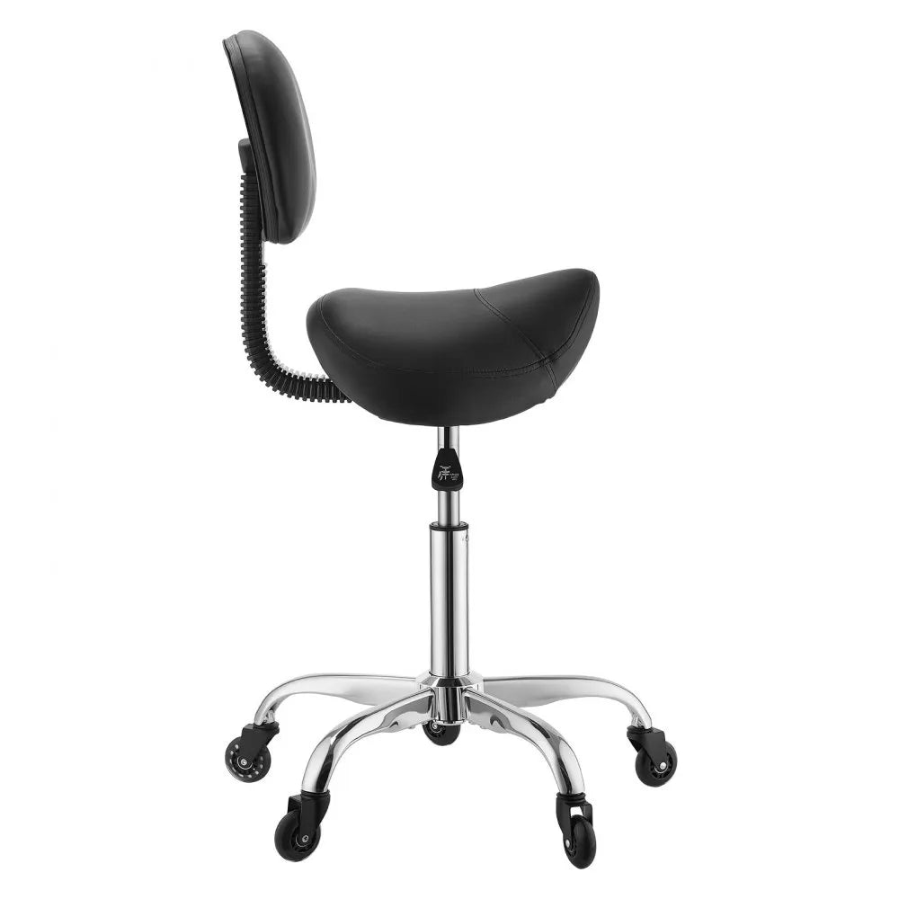 VEVOR Saddle Stool with Back Support, 500 lbs Weight Capacity, Height Adjustable, Quiet Casters, Ergonomic PU Leather Seat, 360° Swivel Saddle Stool Rolling Chair for Salon, Spa, Bar, Medical, Black