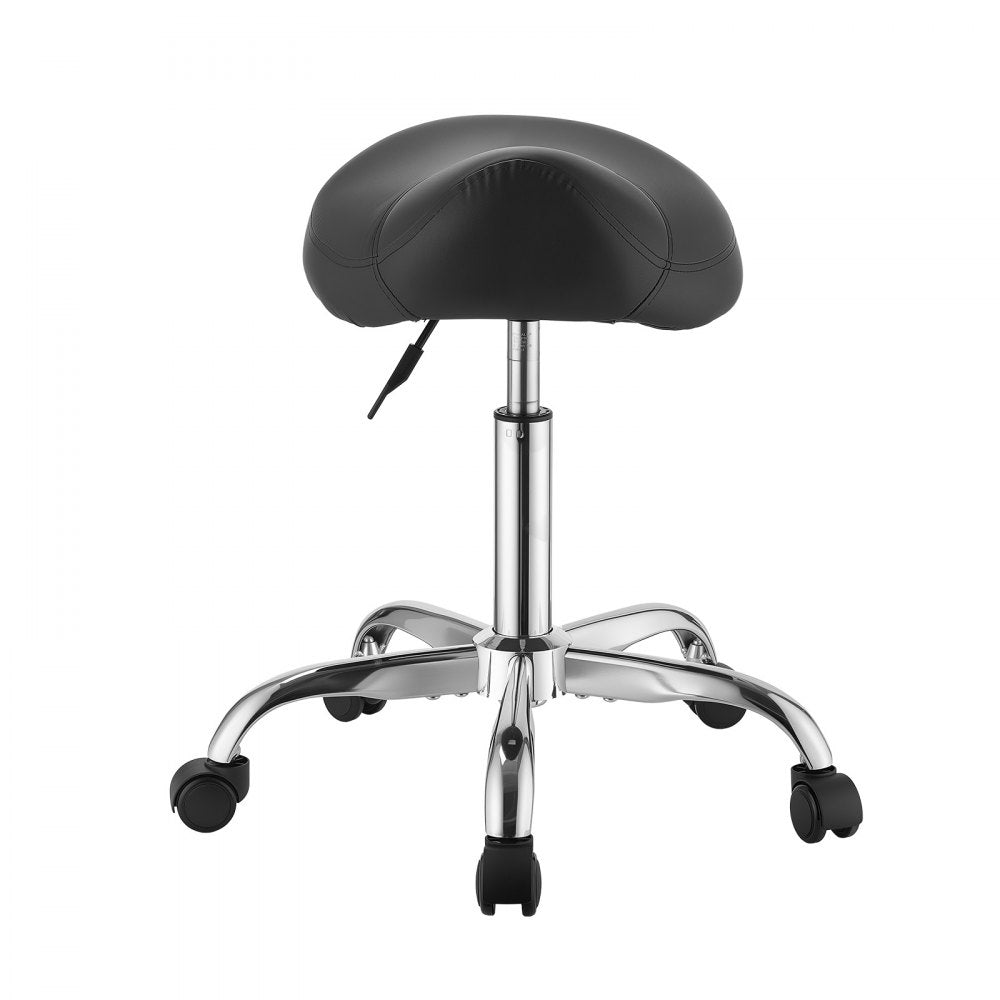 VEVOR Saddle Stool with Wheels, 500 lbs Weight Capacity, Height Adjustable, Ergonomic PU Leather Seat, 360° Swivel Saddle Stool Rolling Chair for Salon, Spa, Bar, Home, Medical, and Massage, Black