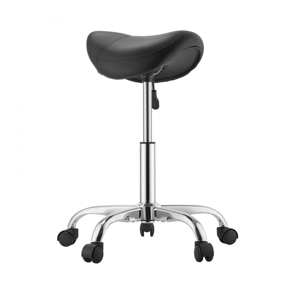 VEVOR Saddle Stool with Wheels, 500 lbs Weight Capacity, Height Adjustable, Ergonomic PU Leather Seat, 360° Swivel Saddle Stool Rolling Chair for Salon, Spa, Bar, Home, Medical, and Massage, Black