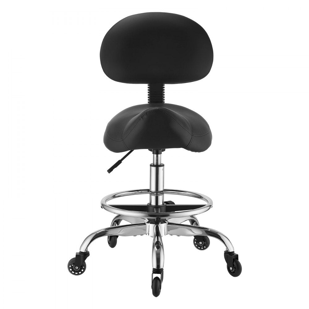 VEVOR Saddle Stool with Back Support Footrest, 500 lbs Weight Capacity, Height Adjustable, Quiet Casters, PU Leather Seat, 360° Swivel Saddle Stool Rolling Chair for Salon, Spa, Bar, Medical, Black