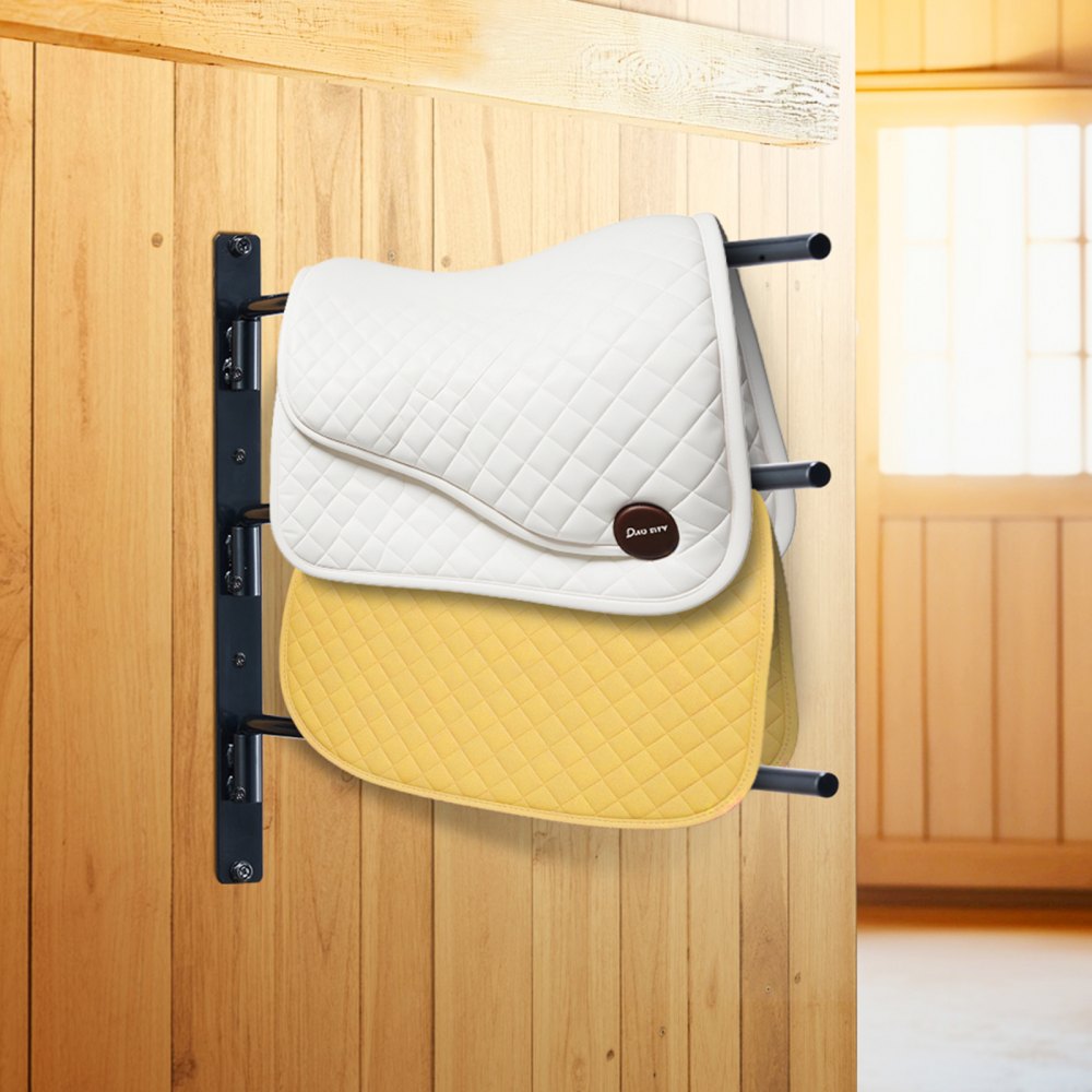 VEVOR Wall Mounted Saddle Rack, 30.9 x 29.9 x 5.5 in, 2 Packs Swing Out Saddle Holder, Three Tiers Horse Saddle Stand, Space Saving Horse Pad and Blanket Rack for Tack Room Organization