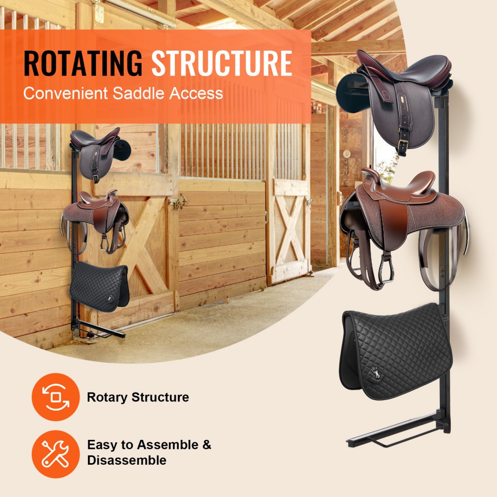 VEVOR Wall Mount Saddle Rack, 24 x 7 x 52 in, Four Tiers Horse Saddle Storage Rack, Heavy Duty  Equestrian Western and English Saddle Stand, Horse Blanket Holder for Tack Room Organization