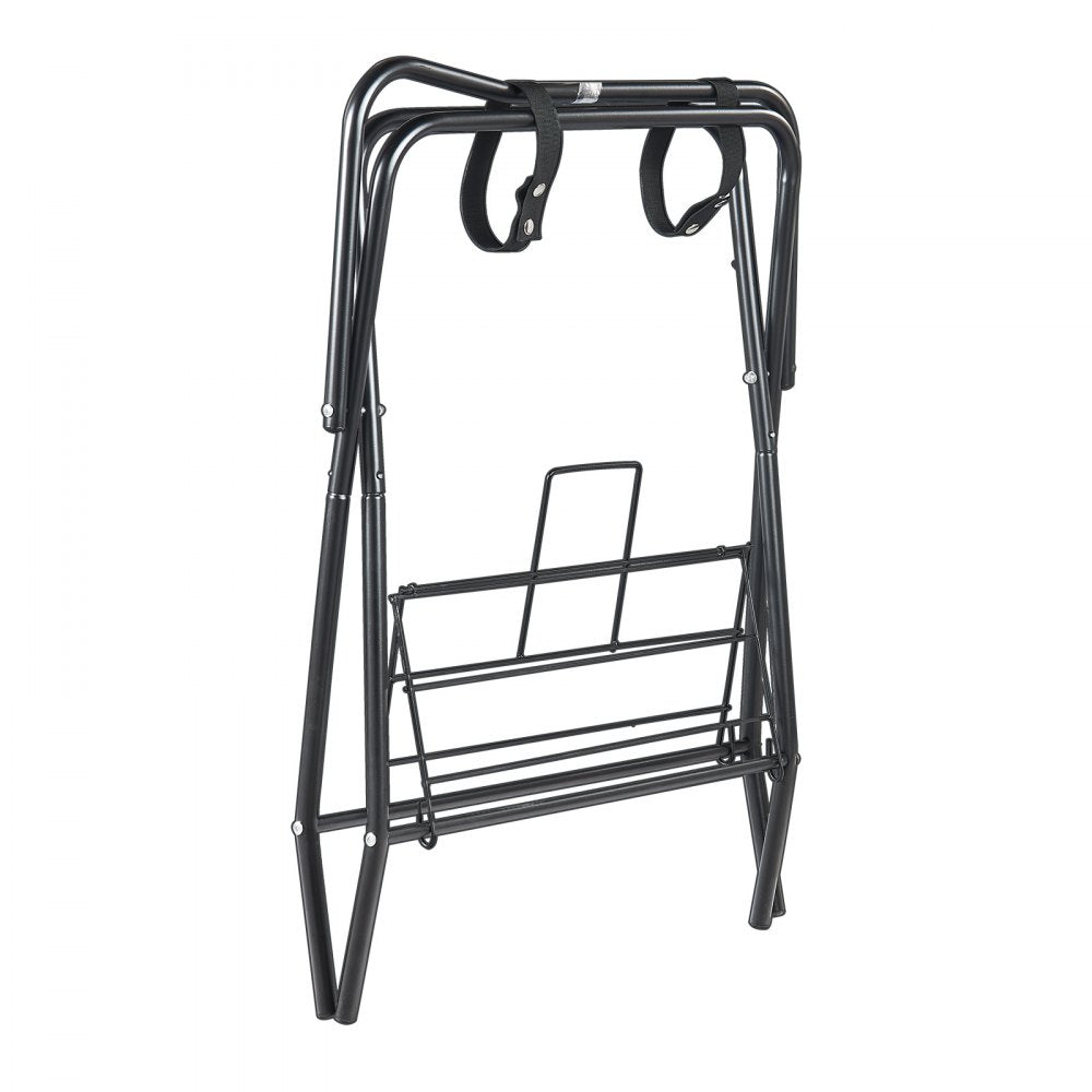 VEVOR Folding Saddle Rack, 28 x 19 x 37.5 in, Freestanding Horse Saddle Stand, Portable Horse Blanket Holder, Heavy Duty Steel Saddle Rack for English & Western Saddles, Tack Storage, Black
