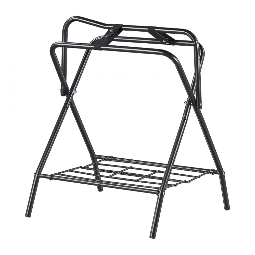 VEVOR Folding Saddle Rack, 28 x 19 x 37.5 in, Freestanding Horse Saddle Stand, Portable Horse Blanket Holder, Heavy Duty Steel Saddle Rack for English & Western Saddles, Tack Storage, Black