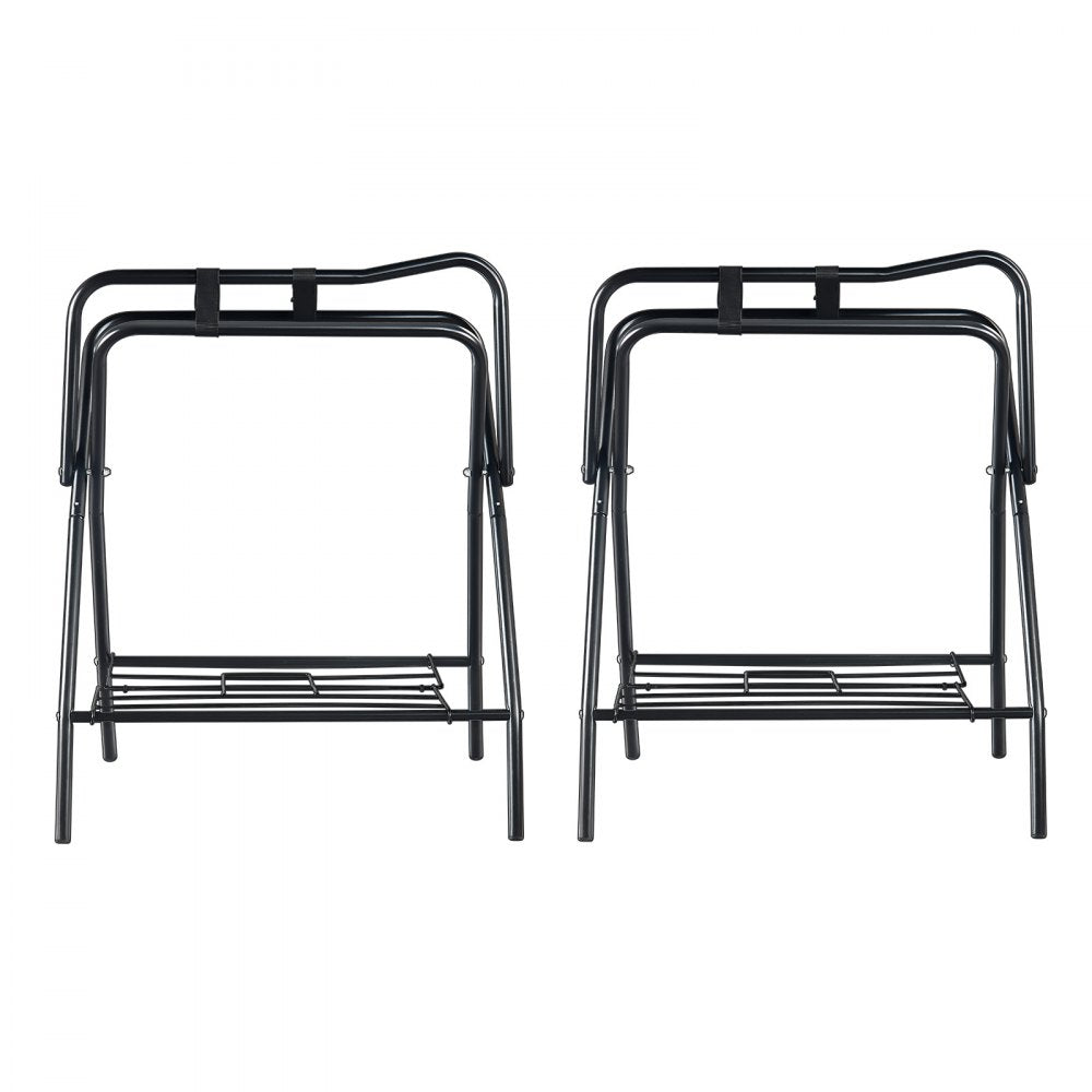 VEVOR Folding Saddle Rack, 28 x 19 x 37.5 in, 2 Packs Freestanding Horse Saddle Stand, Portable Horse Blanket Holder, Heavy Duty Steel Saddle Rack for English & Western Saddles, Tack Storage, Black