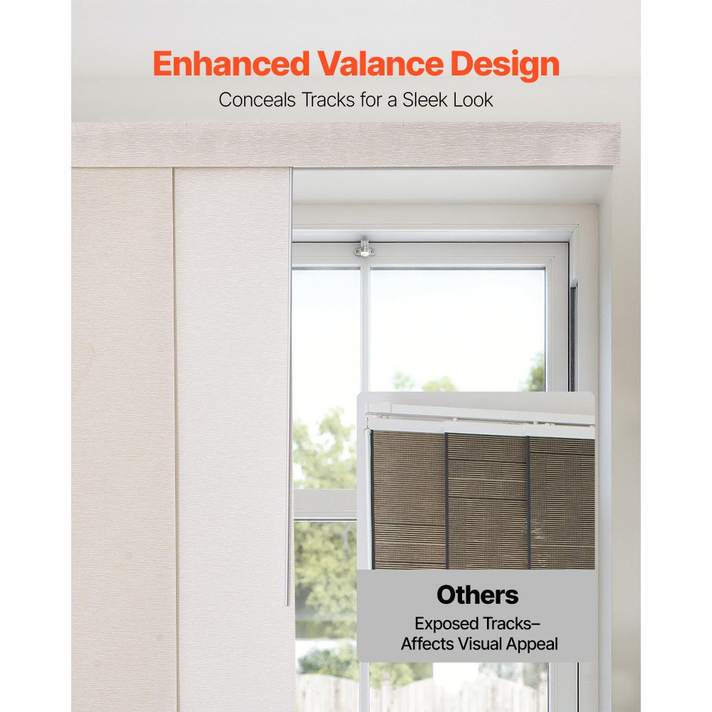 VEVOR Panel Track Blinds, Extendable Track from 45.8 in to 86 in W, Trimmable Panel Curtains Up to 96 in H, Adjustable Vertical Panel Blinds for Sliding Doors, Patio Doors, Room Divider, Light Brown