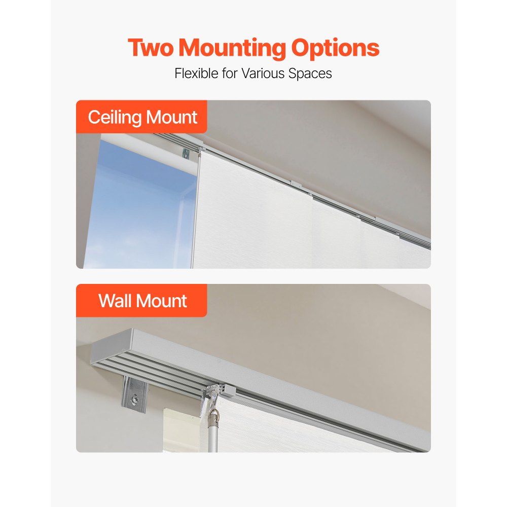 VEVOR Panel Track Blinds, Extendable Track from 45.8 in to 86 in W, Trimmable Panel Curtains Up to 96 in H, Adjustable Vertical Panel Blinds for Sliding Doors, Patio Doors, Room Divider, Window, White